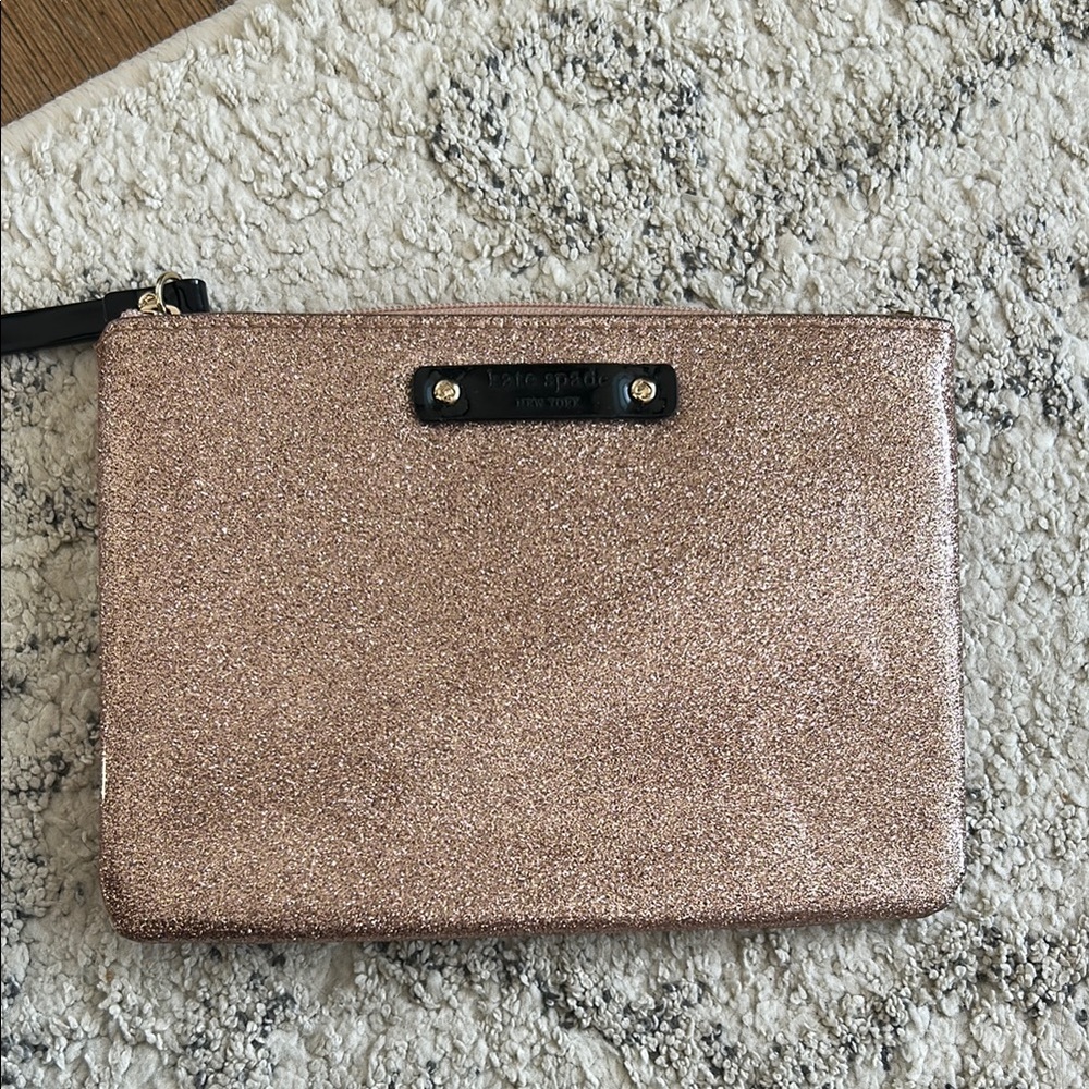 kate spade glitter wristlet pouch - rose gold